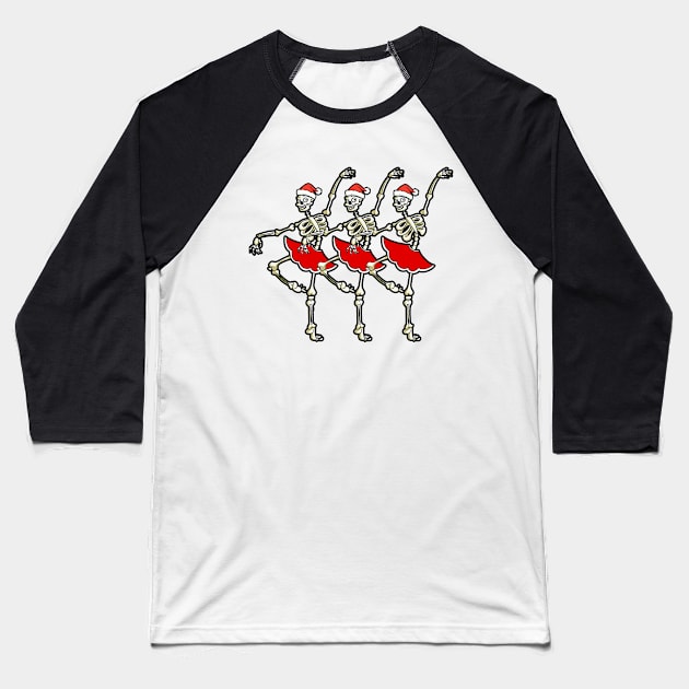 Skeleton Ballerinas Funny Christmas Gift Baseball T-Shirt by BusyMonkeyDesign